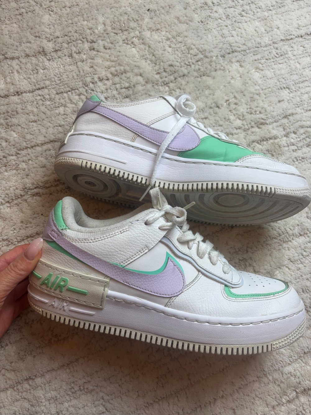 Nike Air Force 1 Low Sneakers White Lavender Green Womens Size 10